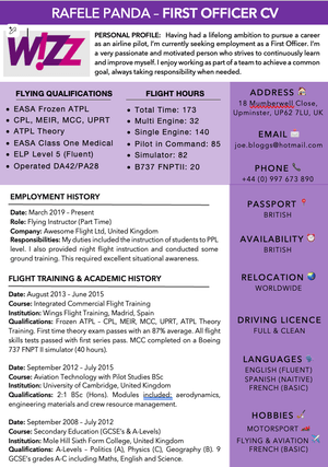 Wizz Air Pilot CV Template
