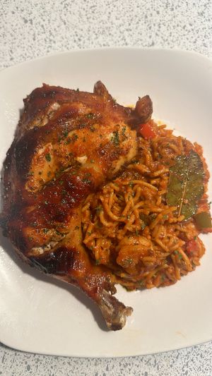 High Protein Jollof Spaghetti w/ Baked Chicken