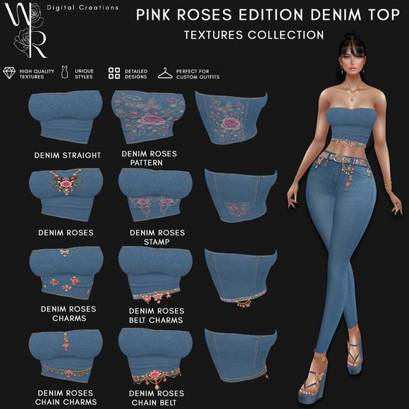 IMVU DENIM TOP TEXTURES - PINK ROSE EDITION