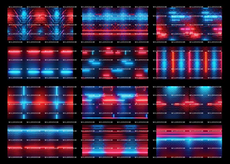 NEON BRICK WALLS BLUE- RED