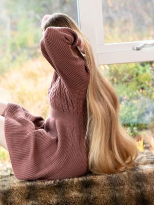 PHOTO SET - Thick blonde hair motion by the window photoshoot
