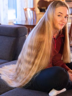 PHOTO SET - Extremely perfect blonde hair by the fireplace photoshoot