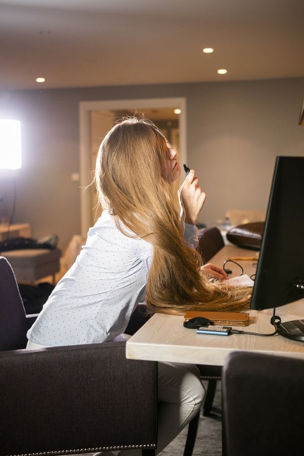 PHOTO SET - Brunette office Rapunzel photoshoot