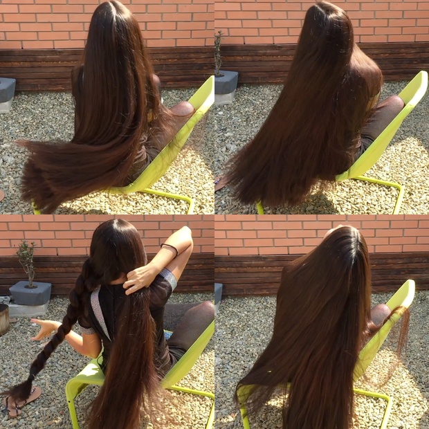VIDEO - Superthick hairplay in chair outside