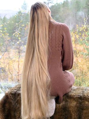 VIDEO - Massive, healthy blonde hair display by the window