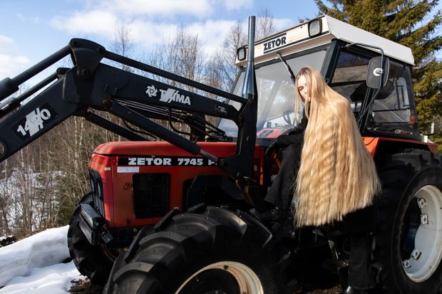 PHOTO SET - Extreme blonde hair by the tractor (part 3) photoshoot