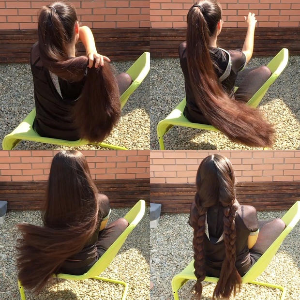 VIDEO - Superthick hairplay in chair outside