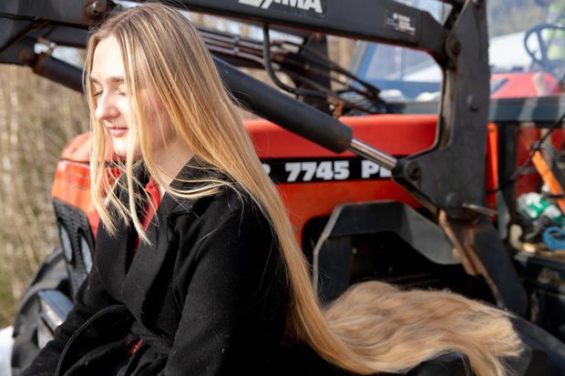 PHOTO SET - Extreme blonde hair by the tractor (part 3) photoshoot