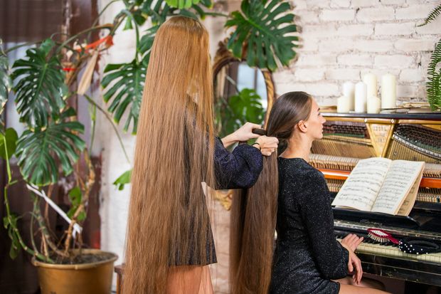 PHOTO SET - Extremely long hair by the piano photoshoot