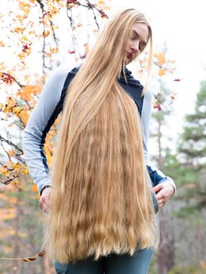 PHOTO SET - A massive blonde, perfect mane in the forest photoshoot