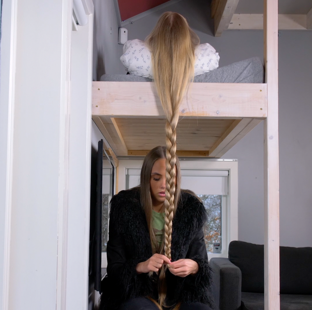 VIDEO - Celina playing with super long blonde hair
