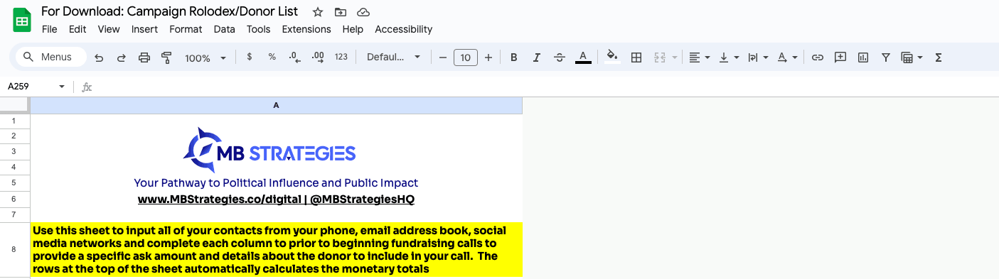 Campaign Rolodex/Donor List Template
