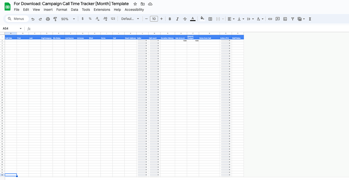 Campaign Call Time Tracker Template