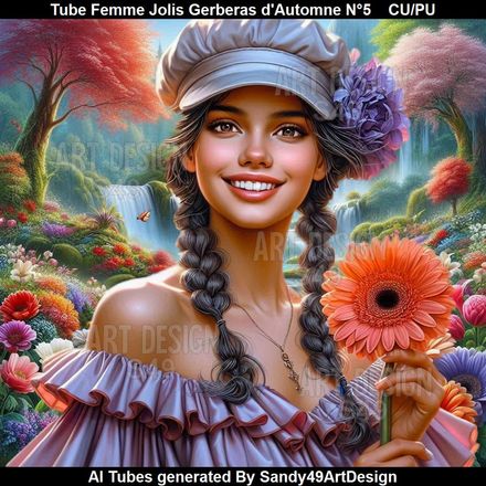 Tube Femme Jolie Gerberas d&#x27;Automne N°5