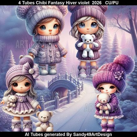 4 Tubes Chibi Fantasy Hiver violet  2026