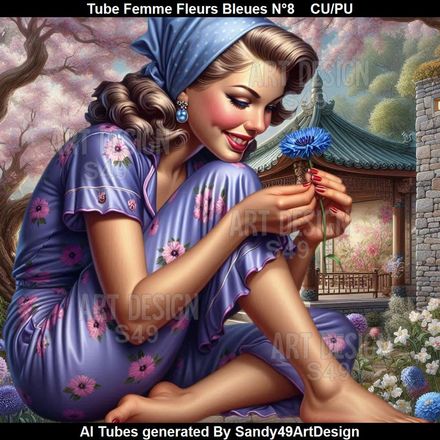 Tube Femme Fleurs Bleues N°8