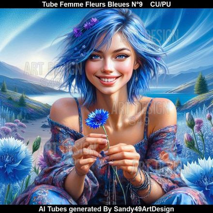Tube Femme Fleurs Bleues N°9