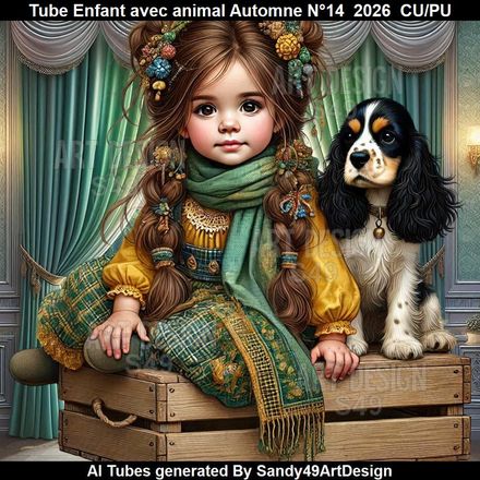 Tube Enfant avec animal Automne N°14  2026
