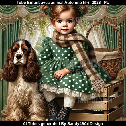 Tube Enfant avec animal Automne N°6  2026