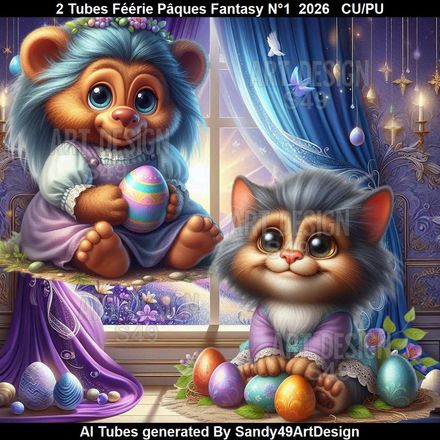 2 Tubes Féérie Pâques Fantasy N°1  2026
