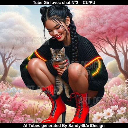 Tube Girl avec chat N°2
