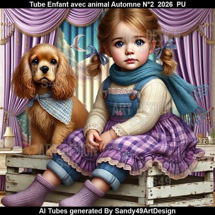 Tube Enfant avec animal Automne N°2  2026