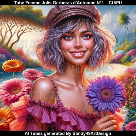 Tube Femme Joli Gerberas d&#x27;Automne N°1