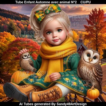 Tube Enfant Automne avec animal N°2    