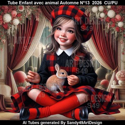 Tube Enfant avec animal Automne N°13  2026