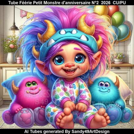 Tube Féérie Petit Monstre d'anniversaire N°2  2026