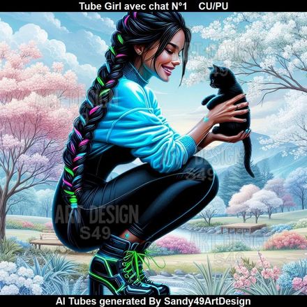 Tube Girl avec chat N°1