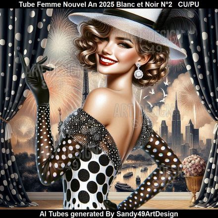 Tube Femme Nouvel An 2025 Noir et Blanc N°2