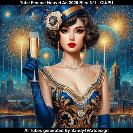 Tube Femme Nouvel An 2025 Bleu N°1