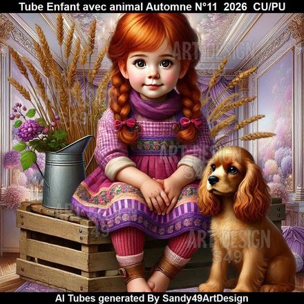 Tube Enfant avec animal Automne N°11  2026