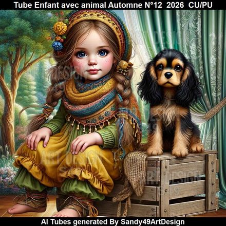 Tube Enfant avec animal Automne N°12  2026