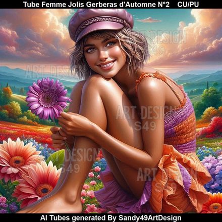 Tube Femme Joli Gerberas d&#x27;Automne N°2