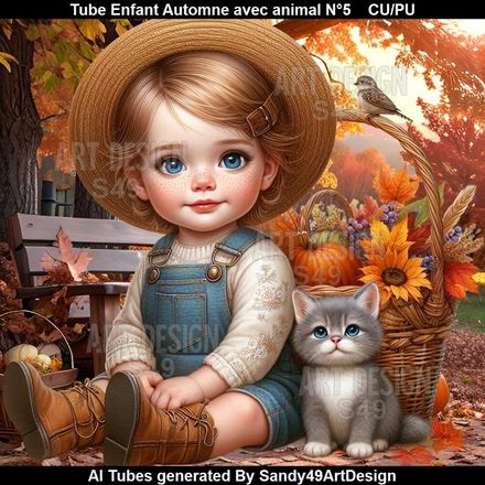 Tube Enfant Automne avec animal N°5