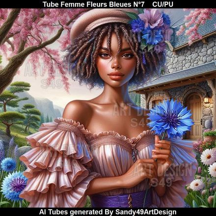 Tube Femme Fleurs Bleues N°7