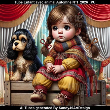 Tube Enfant avec animal Automne N°1  2026