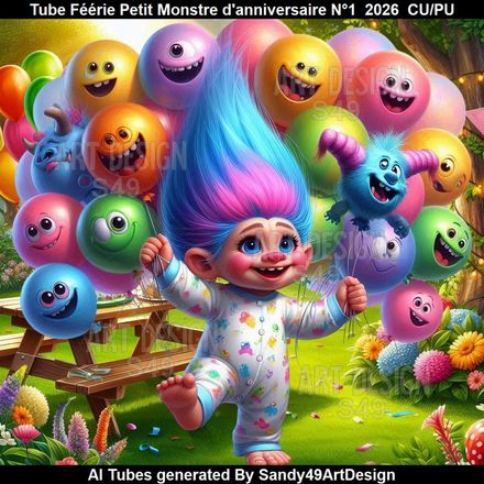 Tube Féérie Petit Monstre d'anniversaire N°1  2026