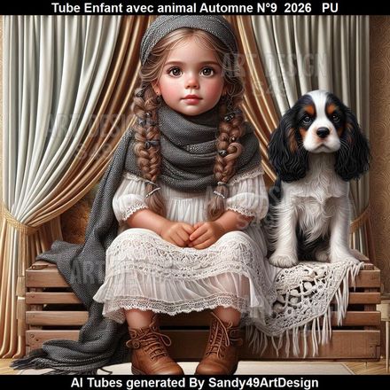 Tube Enfant avec animal Automne N°9  2026