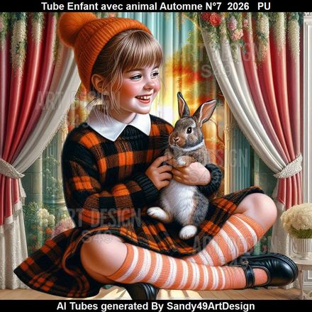 Tube Enfant avec animal Automne N°7  2026