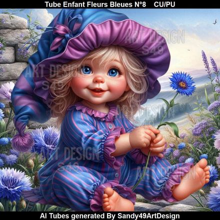 Tube Enfant Fleurs Bleues N°8