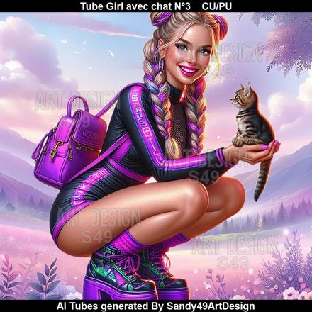 Tube Girl avec chat N°3