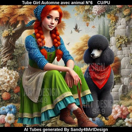 Tube Girl Automne avec animal N°6