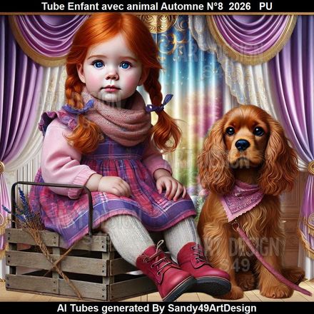 Tube Enfant avec animal Automne N°8  2026