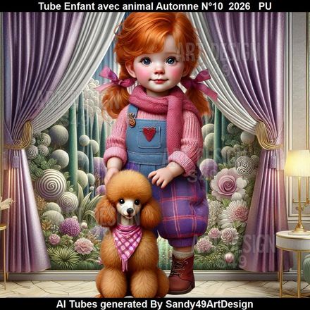 Tube Enfant avec animal Automne N°10  2026