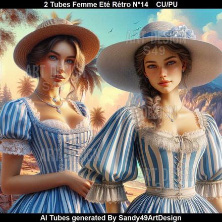 2 Tubes Femme Eté Rétro N°14