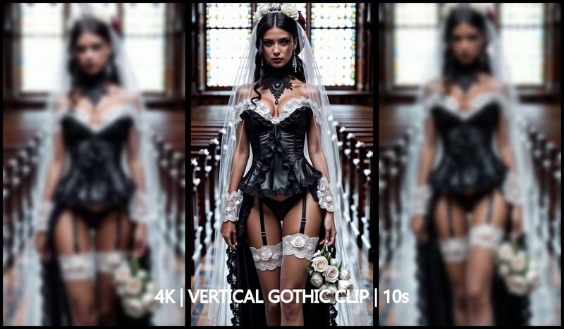 Gothic Bride – Walking Forward in Church (10s, 4K Vertical, 60fps)