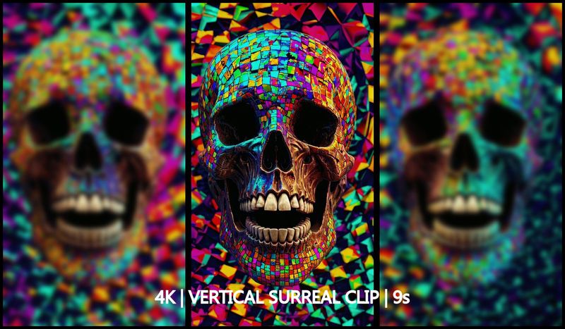 Vibrant Mosaic Skull – Loop Video Wallpaper Pop Artwork (9s, 4K Vertical, 60fps)